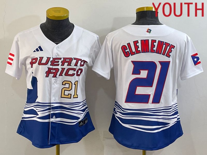 Youth 2023 World Cub Puerto Rico #21 Clemente White MLB Jersey2->youth mlb jersey->Youth Jersey